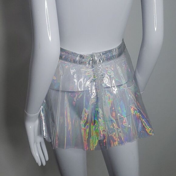 Silver Plastic Mini Skirt Size XS NWOT Rave Cosplay - Picture 4 of 5